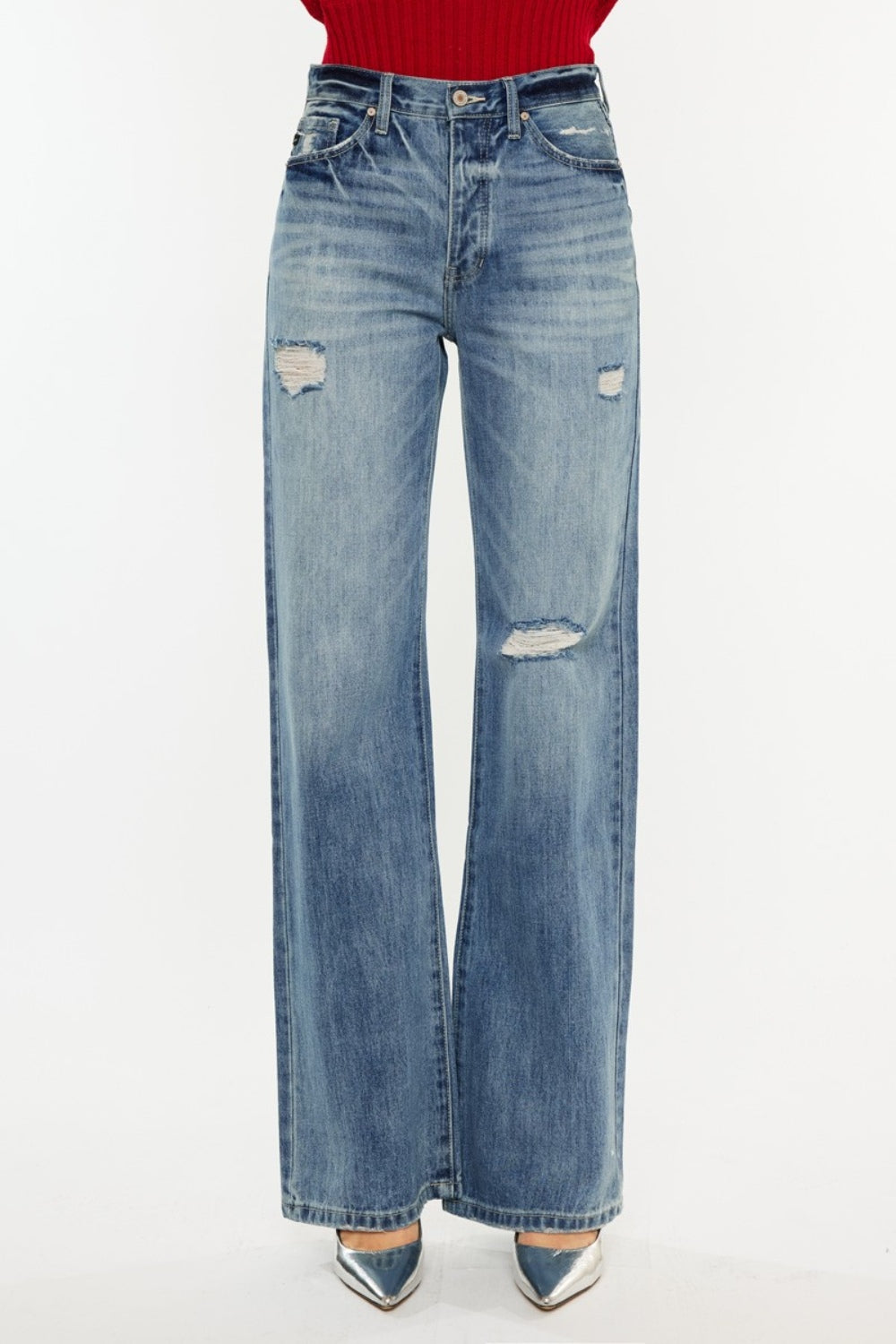 Kancan Distressed High Waist Bootcut Jeans - NeoKira Unlimited