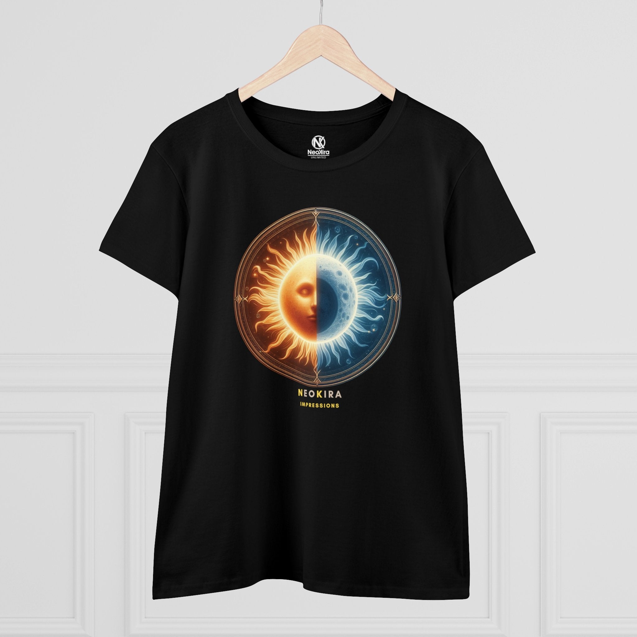 SUN AND MOON Women's Midweight Cotton Tee T-Shirt Printify   