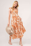 And The Why Tie Shoulder Smocked Midi Tiered Dress Midi Dress Trendsi Hazelnut S 