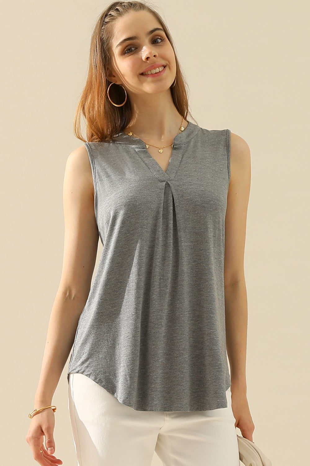 Ninexis Full Size Notched Sleeveless Top Top Trendsi   