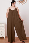 Double Take Full Size Ruffle Trim Tie Back Cami Jumpsuit with Pockets Jumpsuits Trendsi   