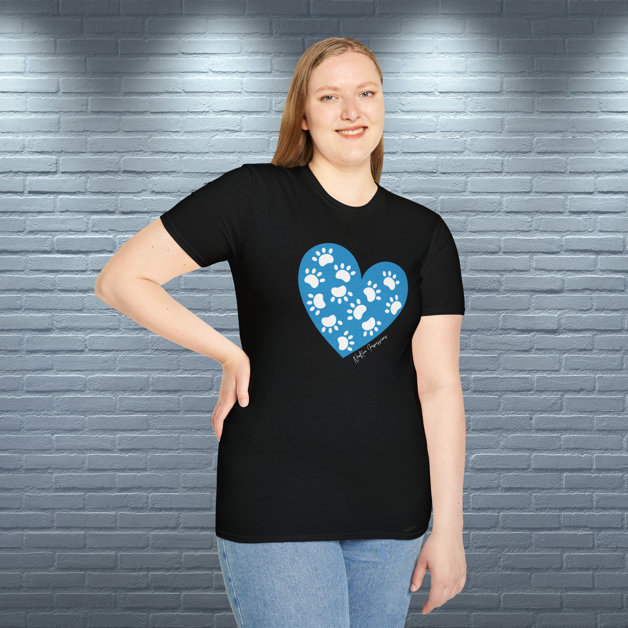 PAW HEART BLUE Unisex Softstyle T-Shirt T-Shirt Printify   