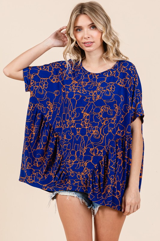 Mittoshop Abstract Print Round Neck Short Sleeve Top - NeoKira Unlimited