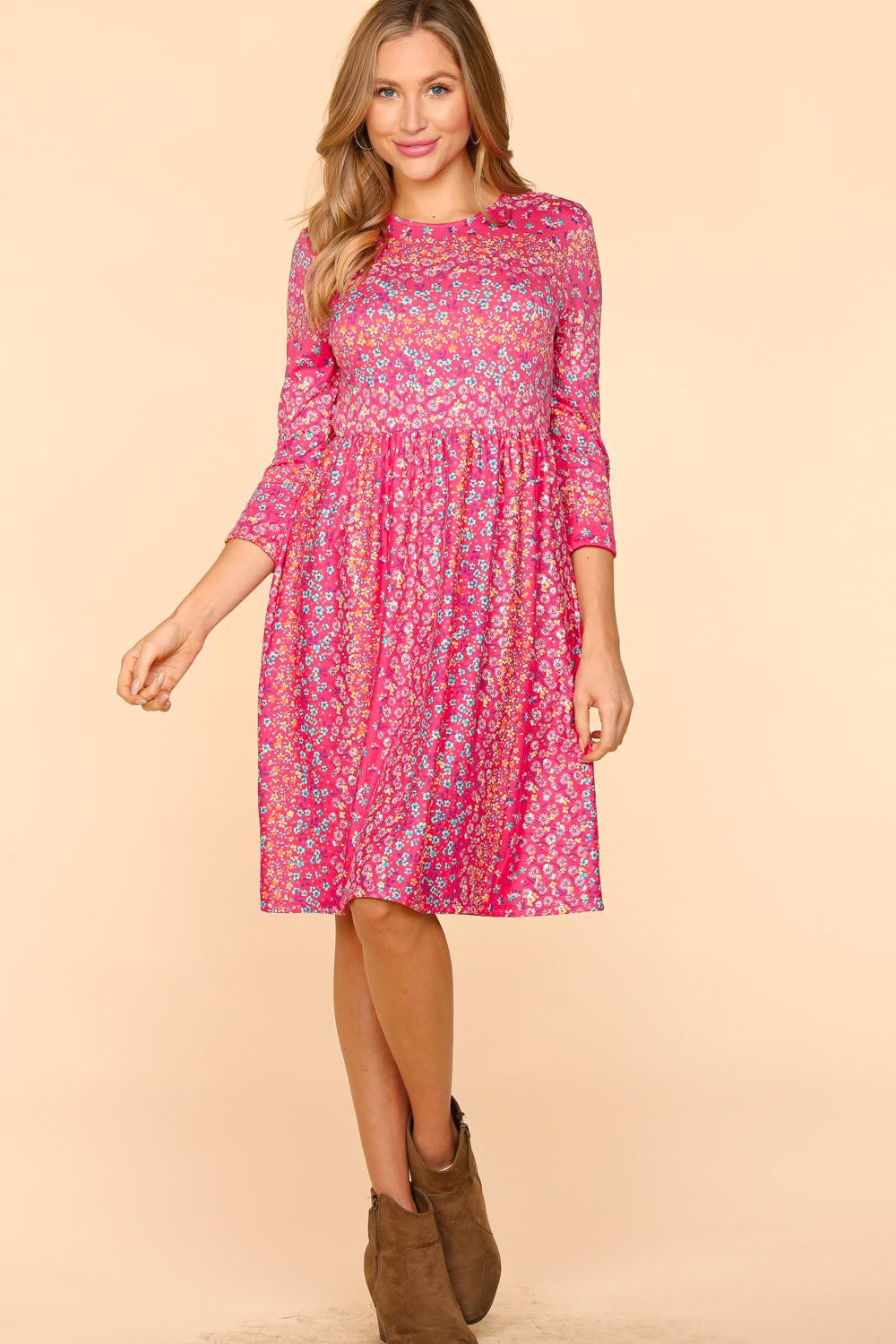 Haptics Round Neck Floral Dress with Pockets Mini Dress Trendsi   