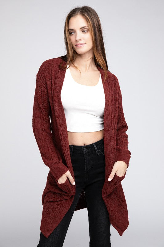 BiBi Twist Knitted Open Front Cardigan With Pockets - NeoKira Unlimited