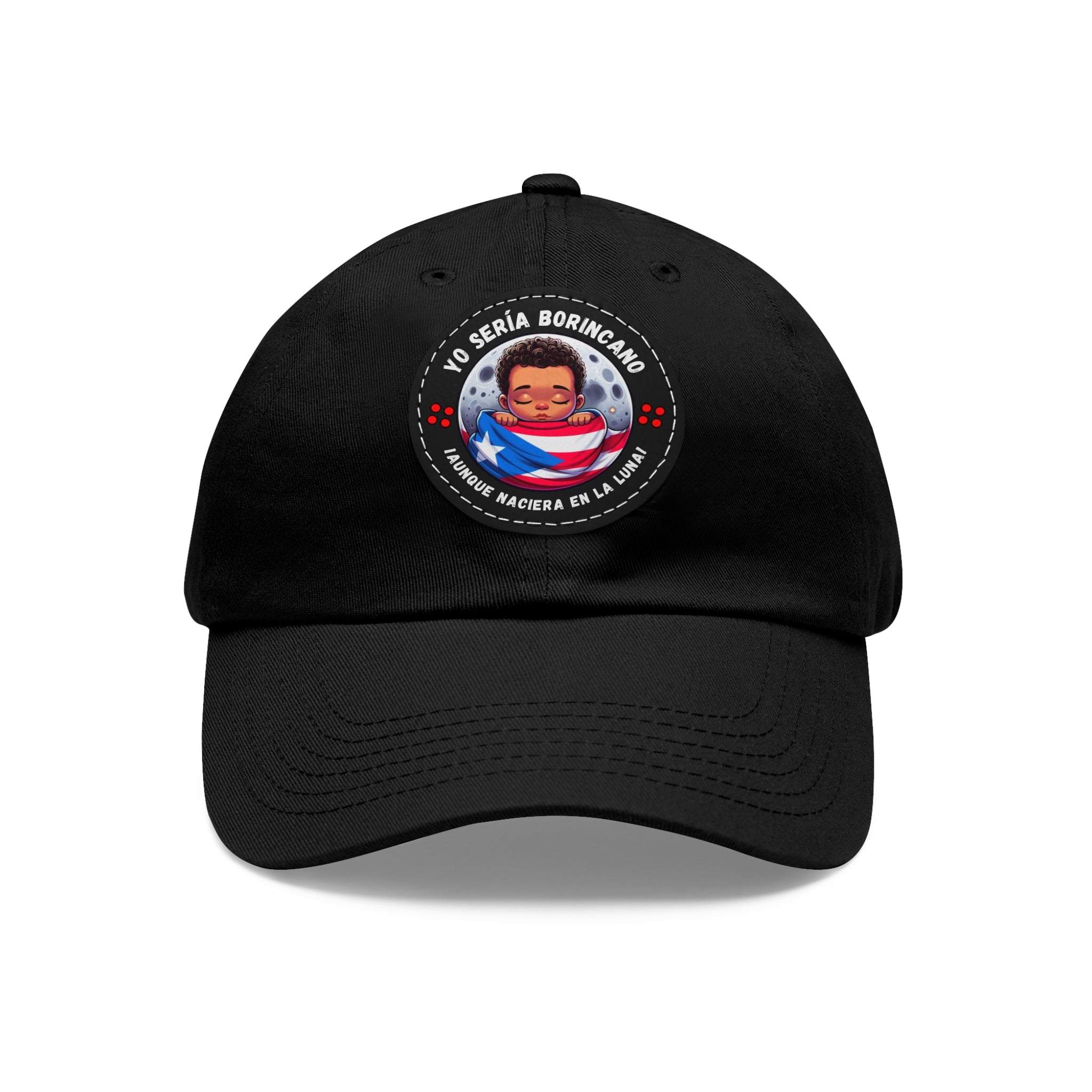 YO SERIA BORINCANO Dad Hat with Leather Patch (Round) Caps Printify Black / Black patch Circle One size