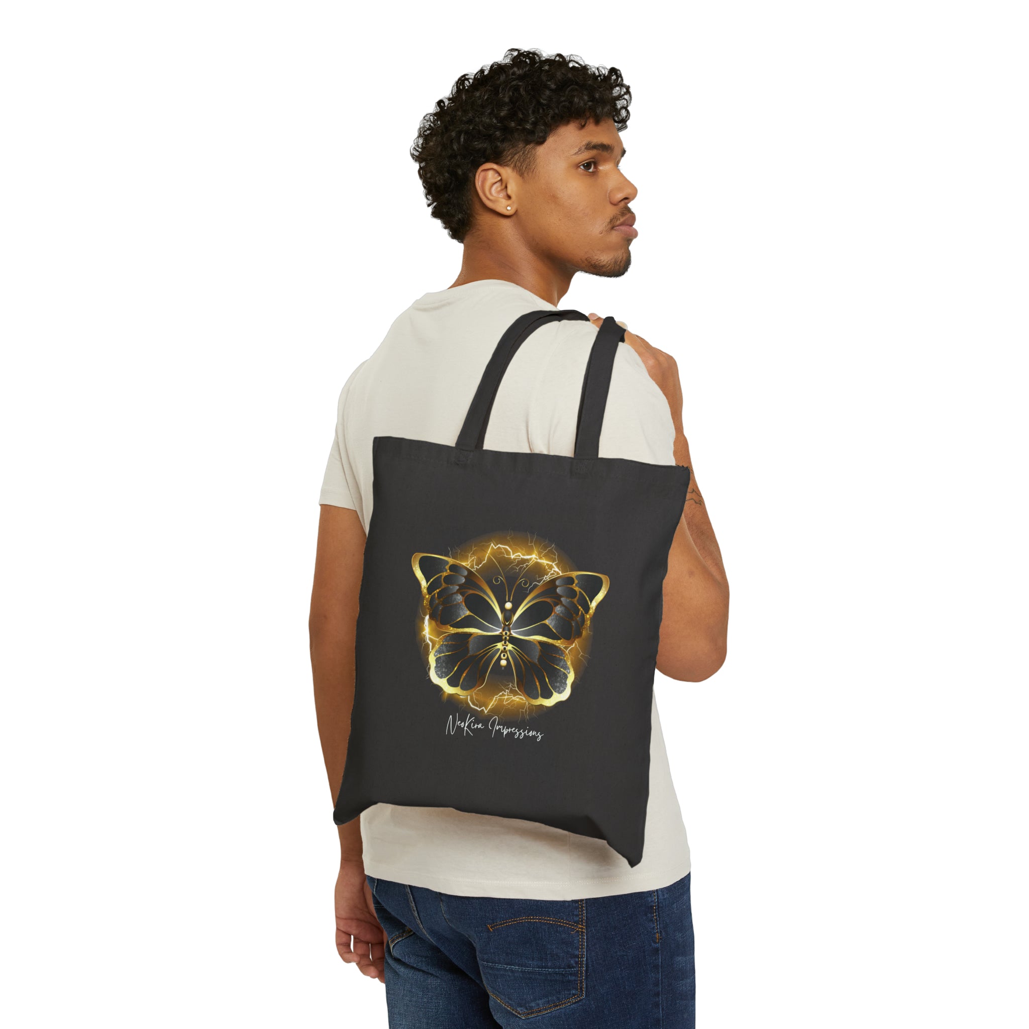 GOLDEN BUTTERFLY Cotton Canvas Tote Bag - NeoKira Unlimited