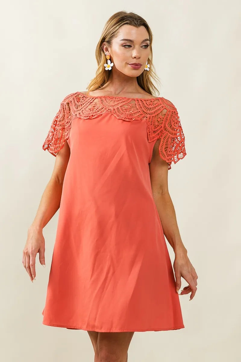 BiBi Crochet Lace Yoke Detailed Wrinkled Dress - NeoKira Unlimited