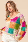 BiBi Multi Color Checkered Long Sleeve Knit Top Top Trendsi   