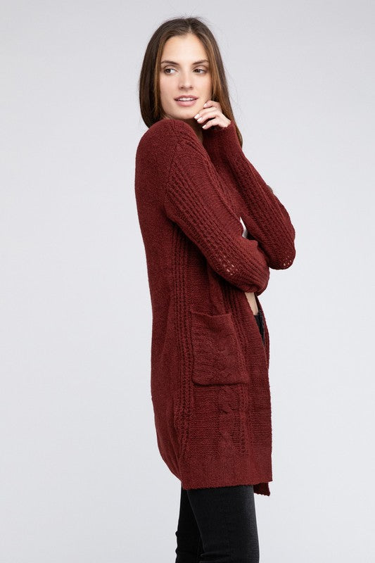 BiBi Twist Knitted Open Front Cardigan With Pockets Cardigan BiBi   