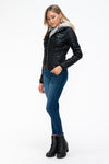 YMI Removable Faux Layered Multi-Pocket Jacket with Fuzzy Hood - NeoKira Unlimited