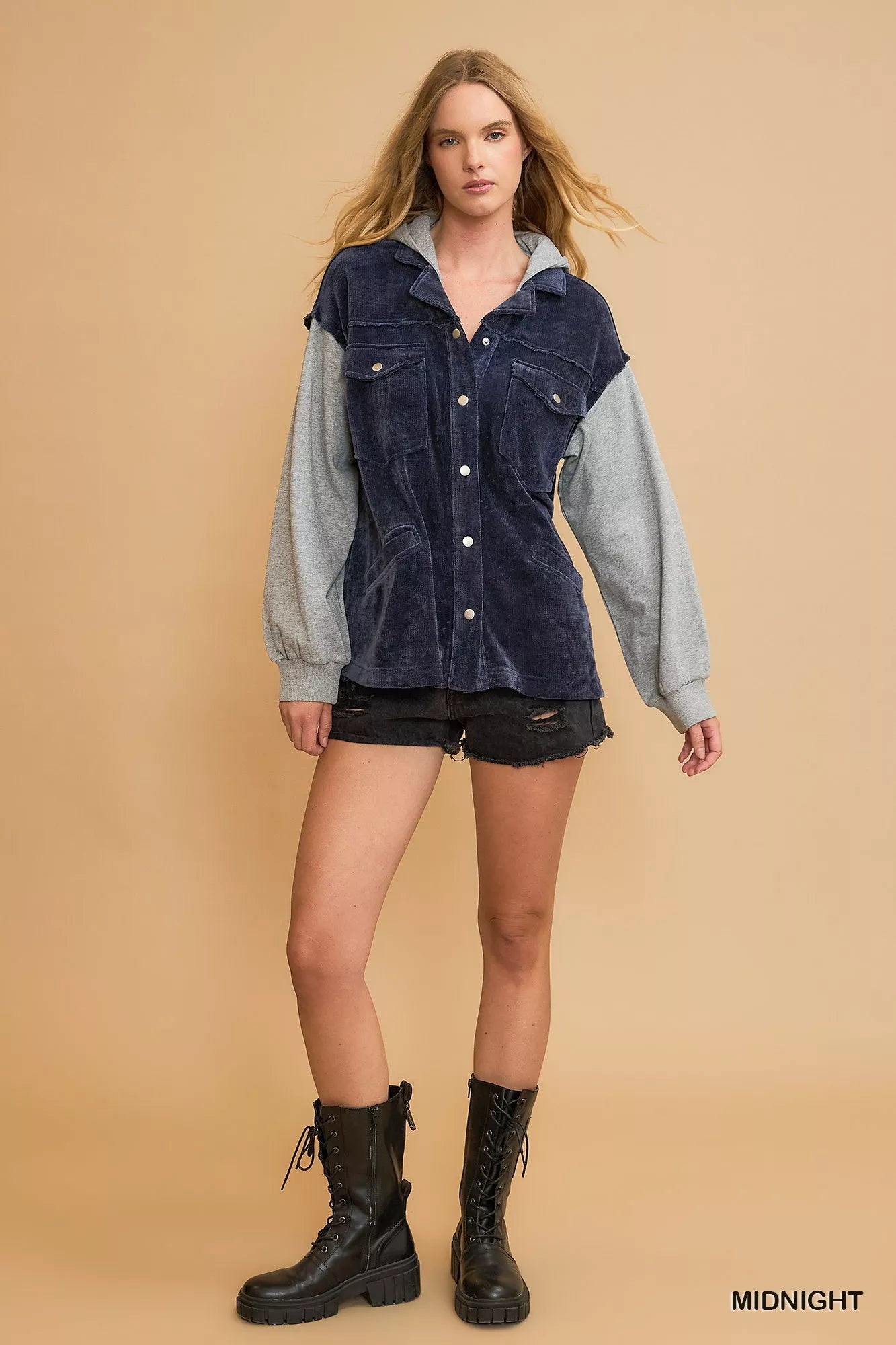 Umgee Contrast Hooded Chenille Jacket – Casual Streetwear - NeoKira Unlimited