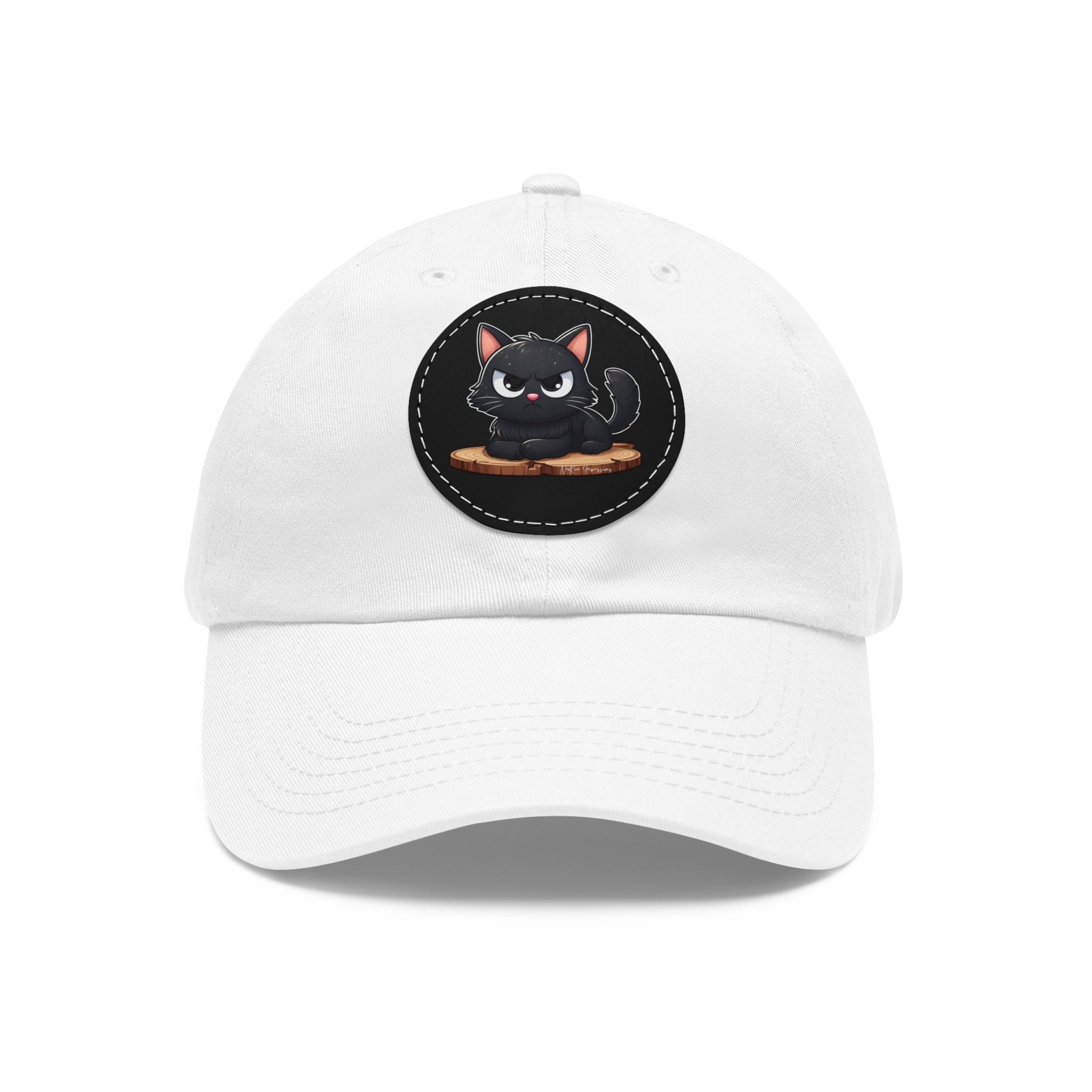 MEH Dad Hat with Leather Patch (Round) Caps Printify White / Black patch Circle One size