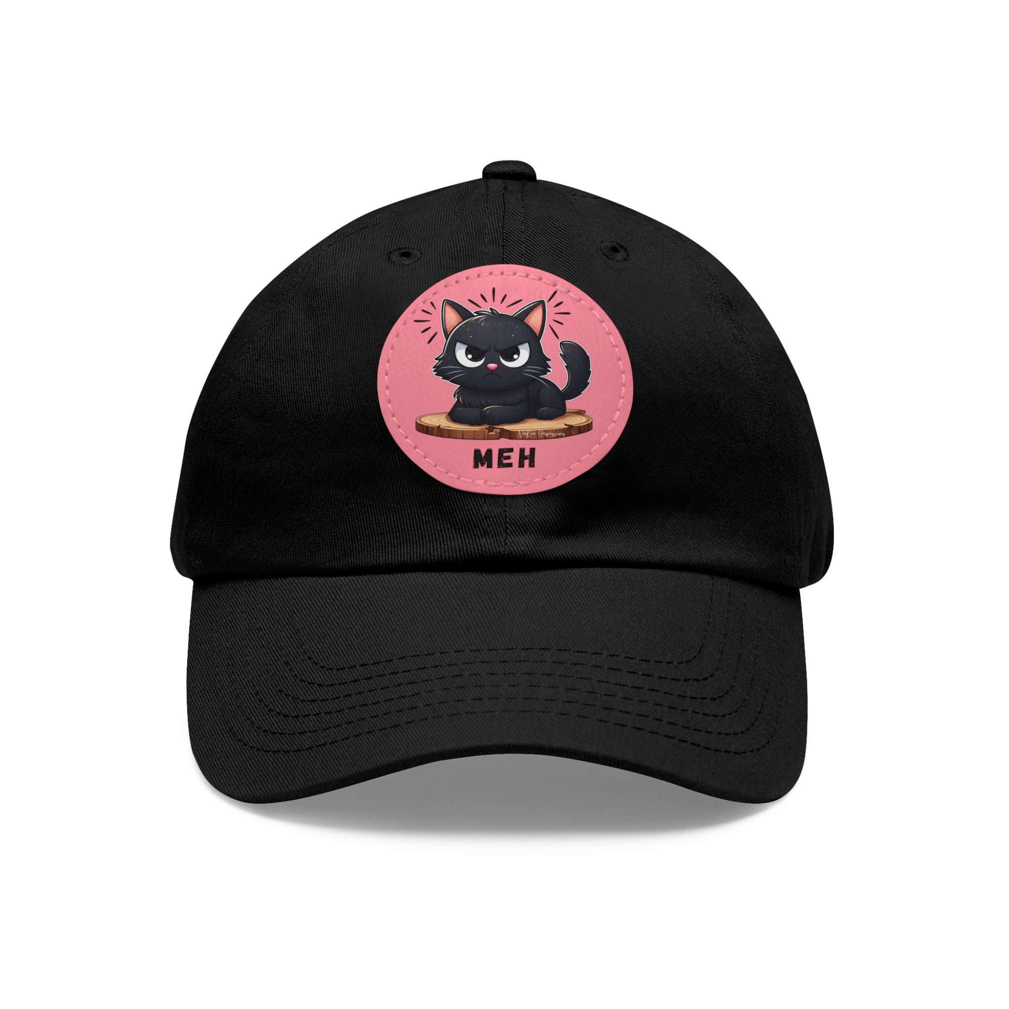 MEH Dad Hat with Leather Patch (Round) Caps Printify Black / Pink patch Circle One size