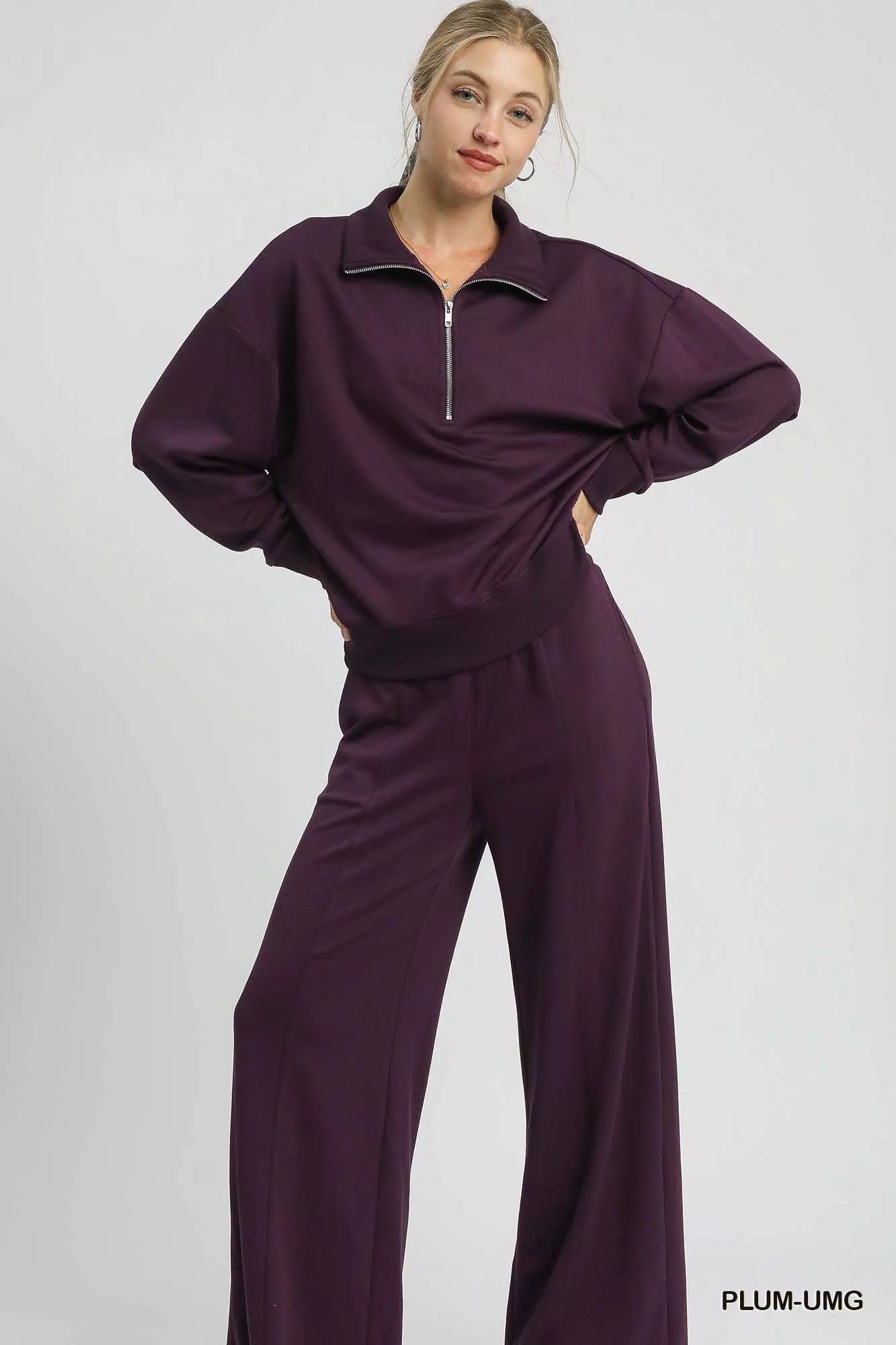 Umgee Casual Half Zip Drop Shoulder Sweatshirt - NeoKira Unlimited