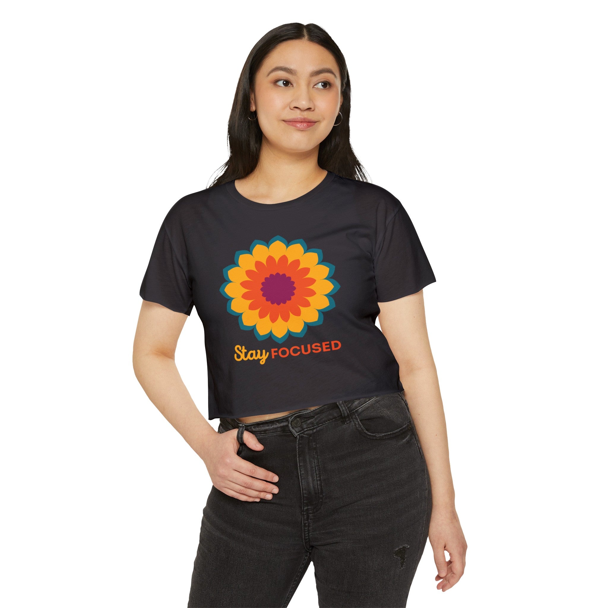 STAY FOCUSED MANDALA Women's Festival Crop Top Crop Tee Printify   