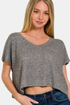 Zenana V-Neck Short Sleeve Cropped T-Shirt Crop Tee Trendsi   