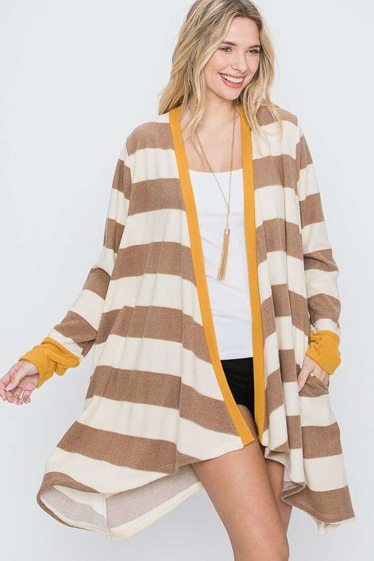Jade By Jane Plus Size Striped Draped Cardigan | Casual Comfort Everyday Chic - NeoKira Unlimited
