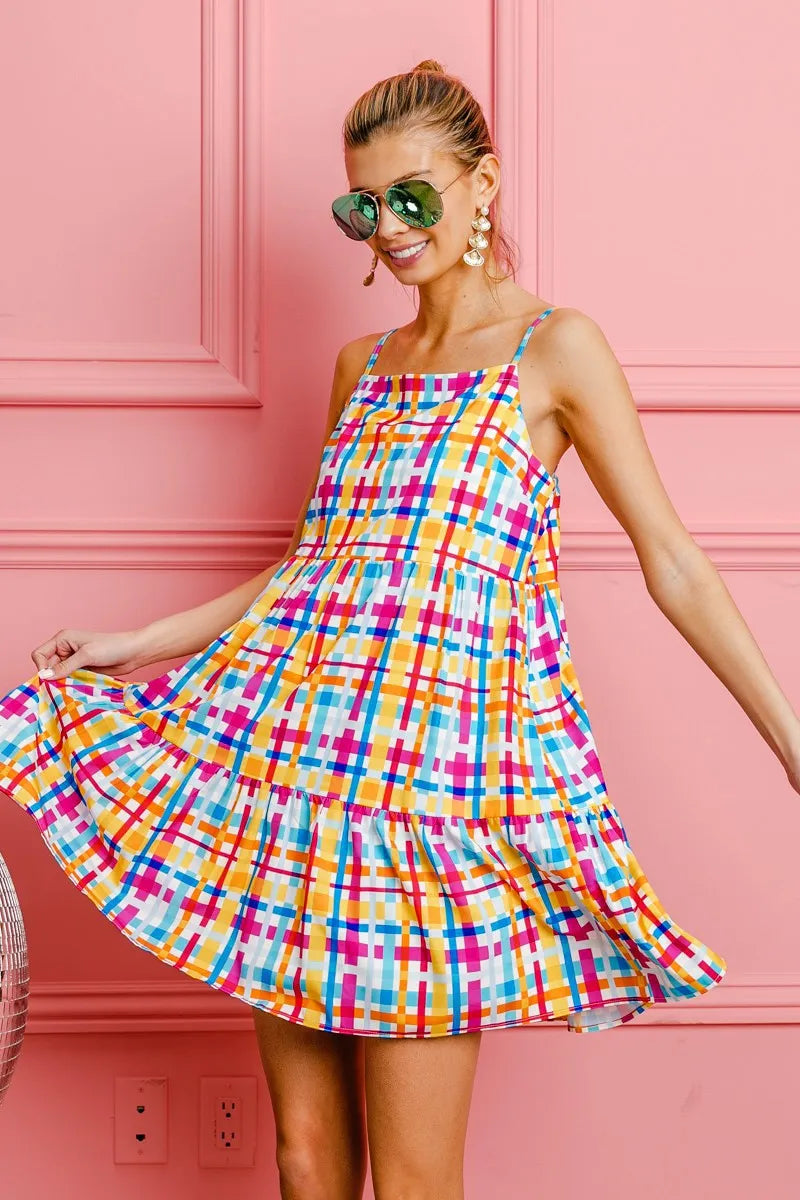 BiBi Multi Colors Plaid Sleeveless Sun Dress - NeoKira Unlimited