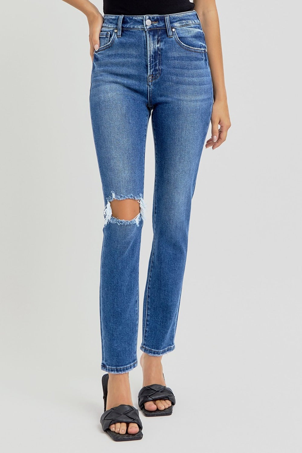 RISEN Full Size High Rise Ankle Skinny Knee Distressed Jeans - NeoKira Unlimited