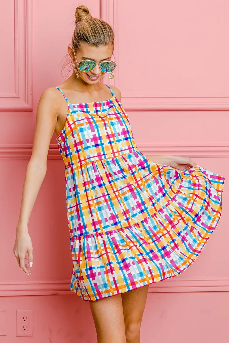 BiBi Multi Colors Plaid Sleeveless Sun Dress - NeoKira Unlimited