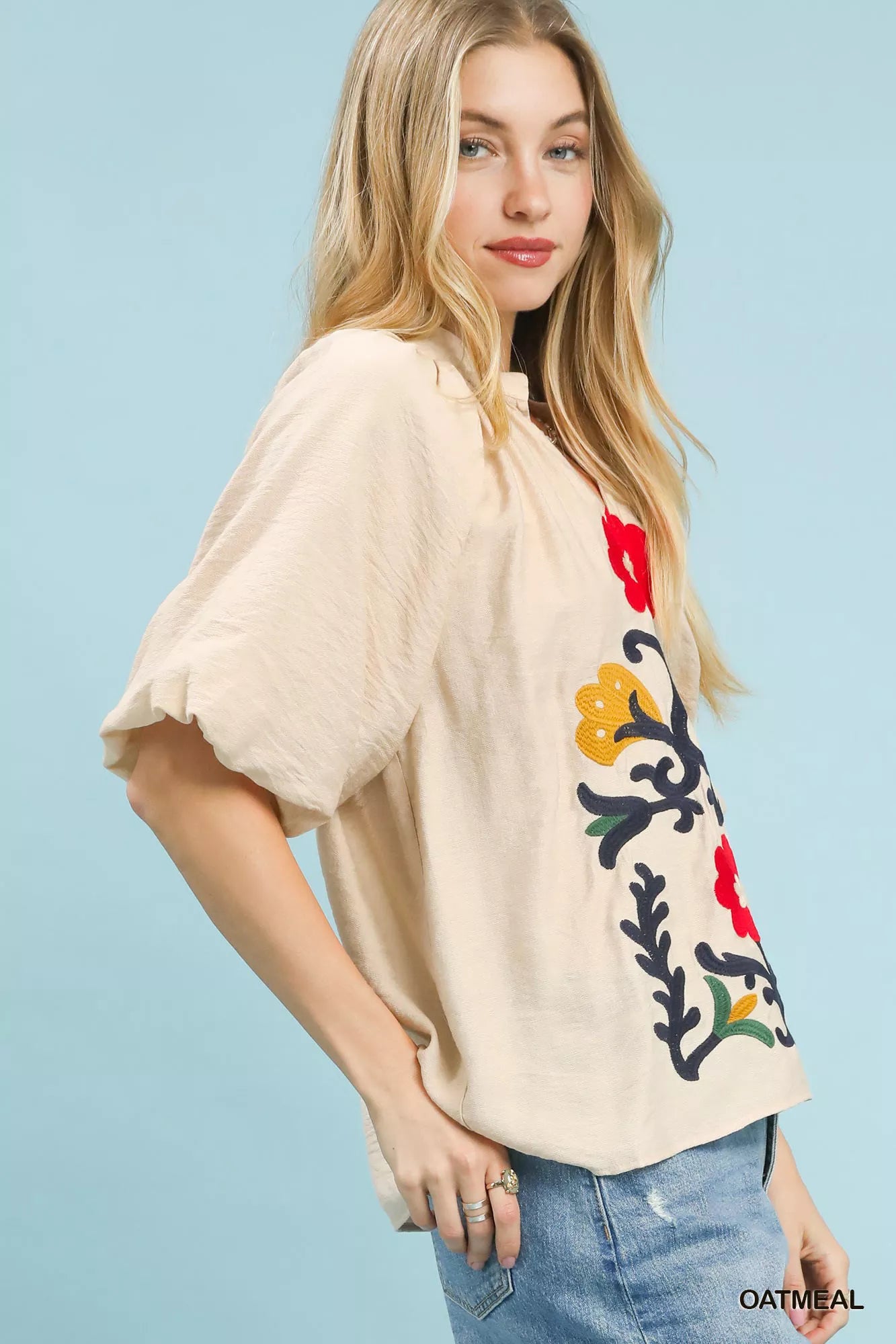Umgee Embroidered Boho Puff Sleeve Blouse - NeoKira Unlimited