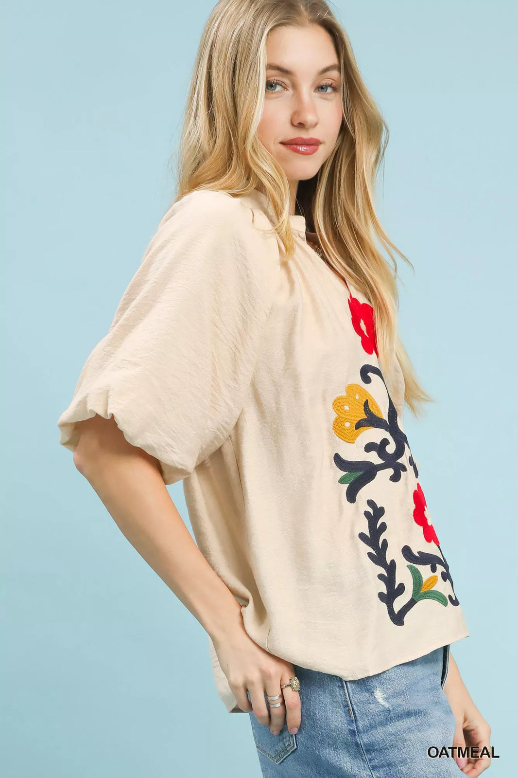 Umgee Embroidered Boho Puff Sleeve Blouse - NeoKira Unlimited