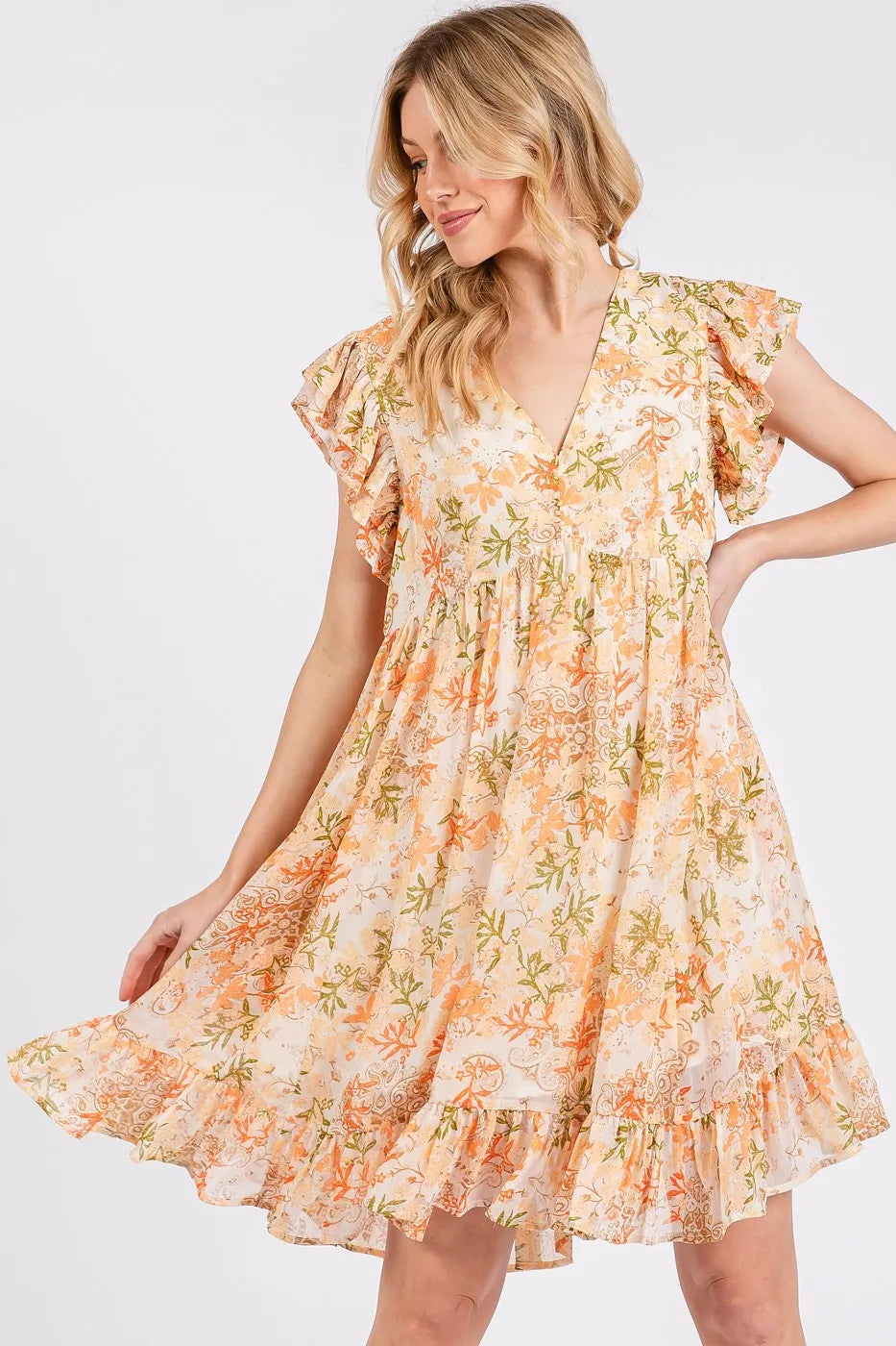 Mittoshop Floral Chiffon Ruffle Short Sleeve Mini Dress - NeoKira Unlimited