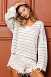 BiBi Stripe V-Neck Knit Top Top Trendsi   