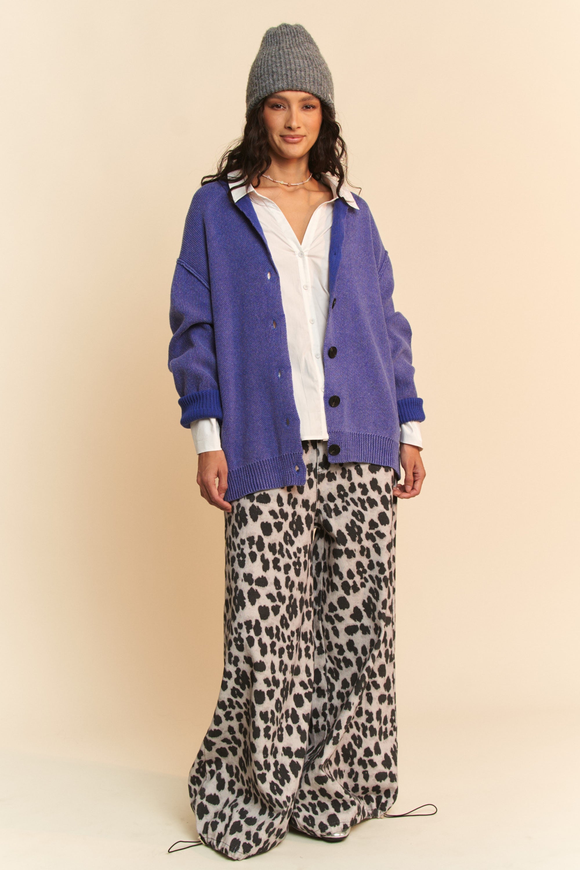 Davi & Dani Shawl Collar Ribbed Detail Button Up Cardigan - NeoKira Unlimited