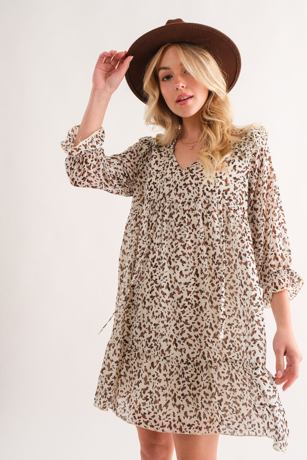 And The Why Leopard Ruffle Hem Woven Mini Dress - NeoKira Unlimited
