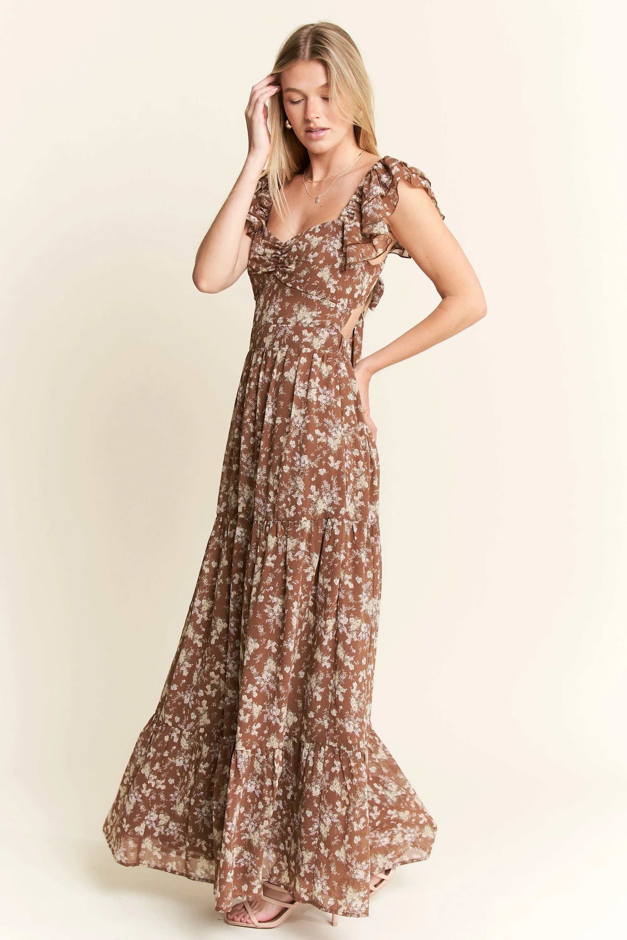 Jade By Jane Boho Chic Vintage Floral Maxi Dress – Romantic Tiered Ruffle Garden Gown - NeoKira Unlimited