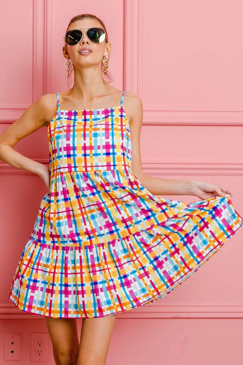 BiBi Multi Colors Plaid Sleeveless Sun Dress - NeoKira Unlimited