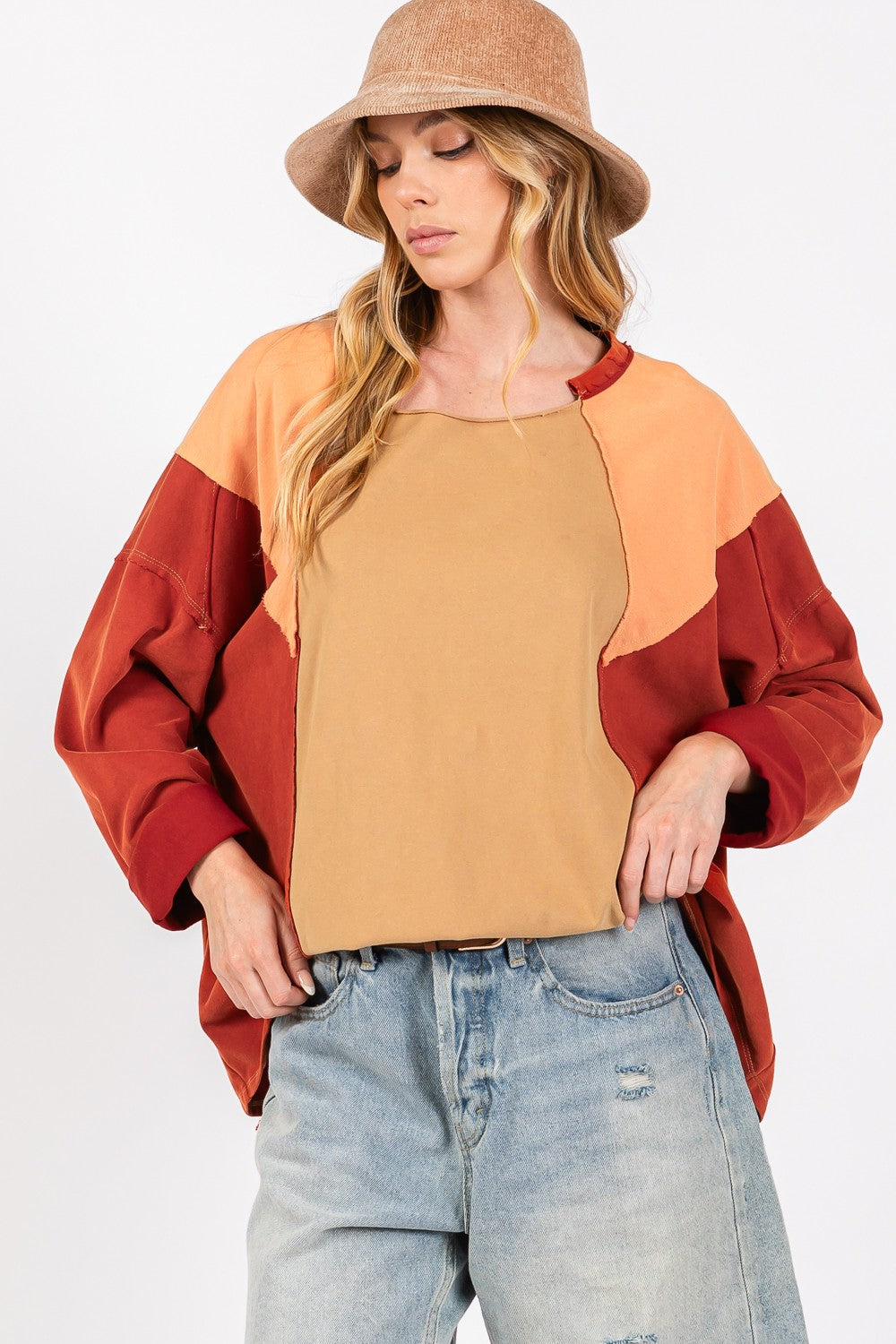 SAGE + FIG Mineral Wash Color Block Top Top Trendsi   