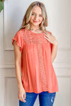 And The Why Lace Detail Ruffle Short Sleeve Blouse  Trendsi CORAL S 