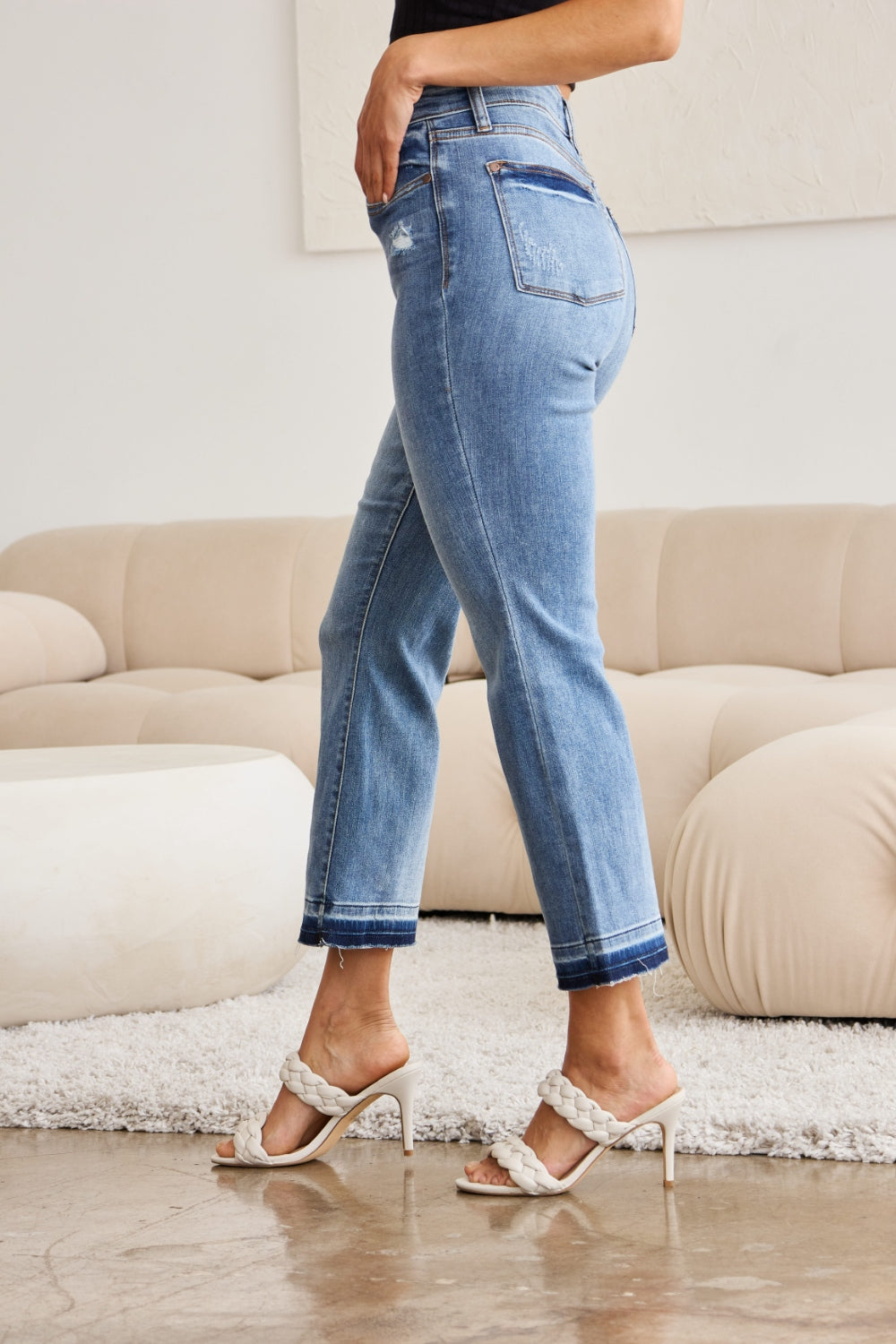 Judy Blue Full Size Release Hem Cropped Bootcut Jeans Jeans Trendsi   