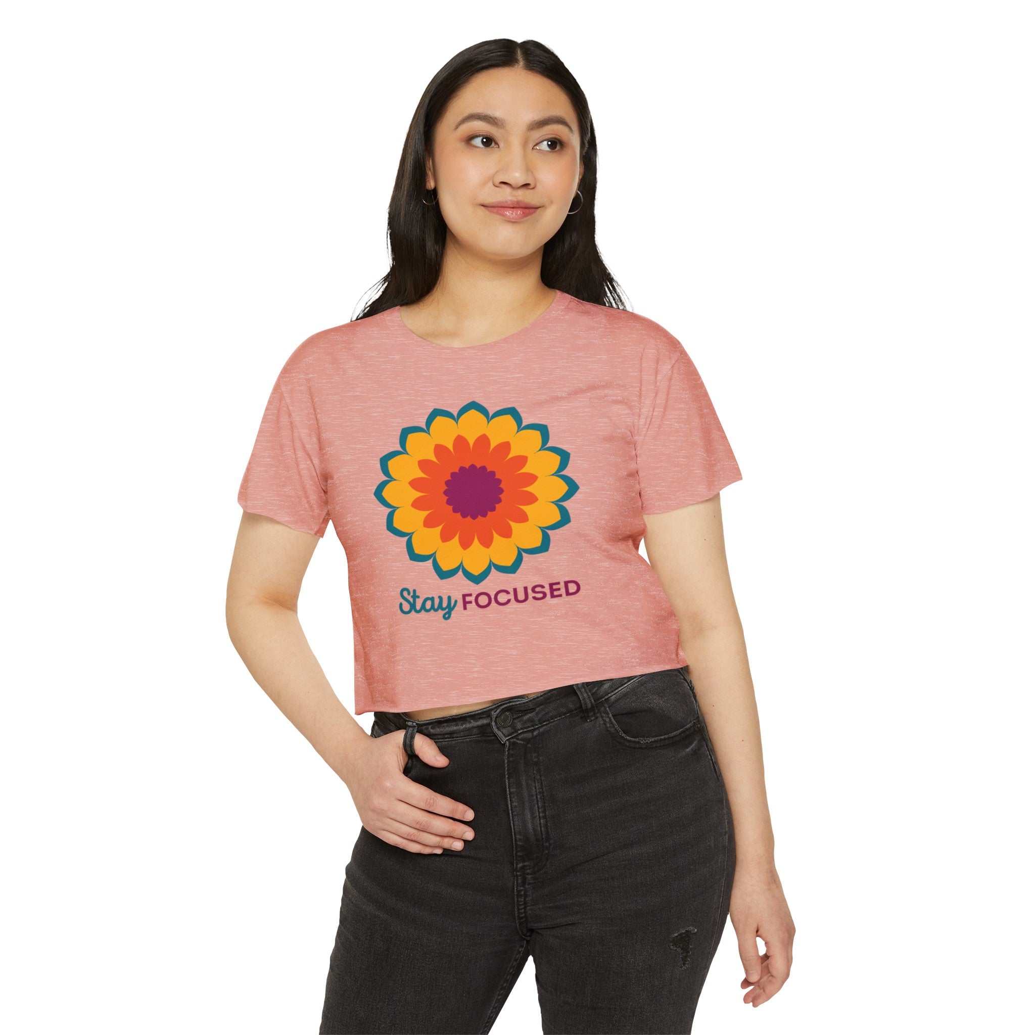 STAY FOCUSED MANDALA Women's Festival Crop Top Crop Tee Printify   