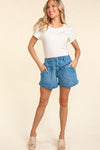 Haptics High Rise Button Fly Washed Denim Shorts Denim Shorts Trendsi   