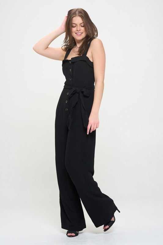 Jade By Jane Boho Luxe Square Neck Belted Jumpsuit | Linen Blend - NeoKira Unlimited