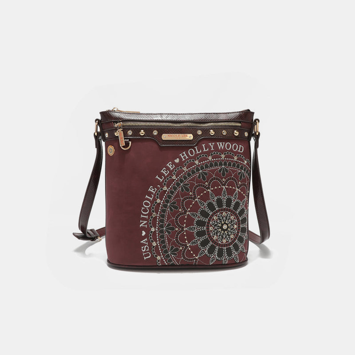 Nicole Lee USA Metallic Stitching Embroidery Inlaid Rhinestone Crossbody Bag Crossbody Bag Trendsi Wine One Size 