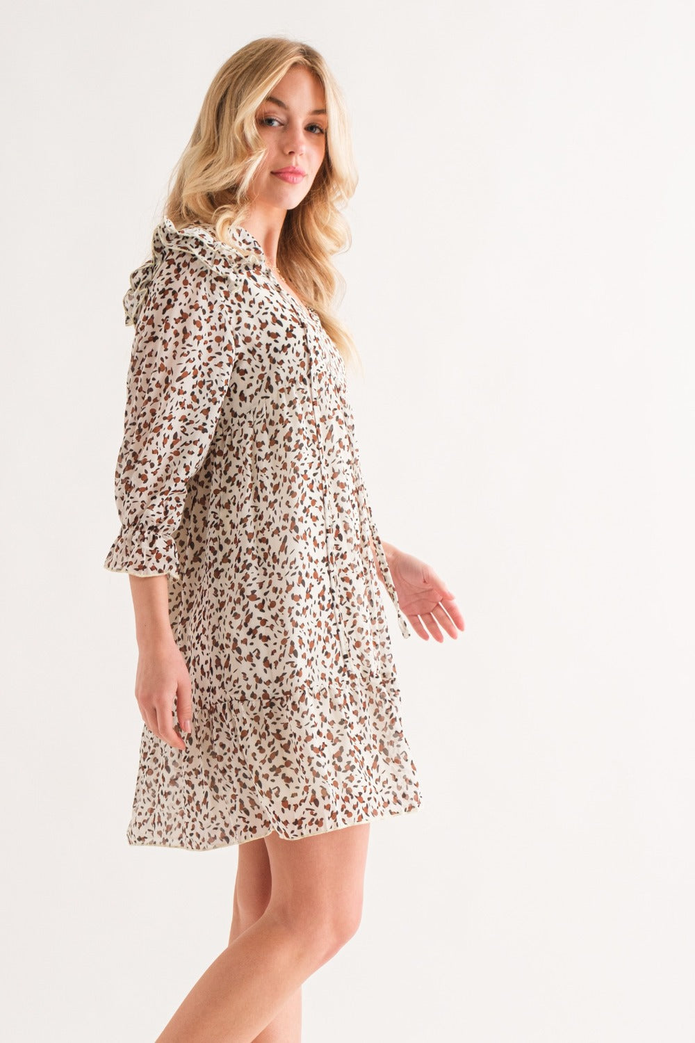 And The Why Leopard Ruffle Hem Woven Mini Dress - NeoKira Unlimited