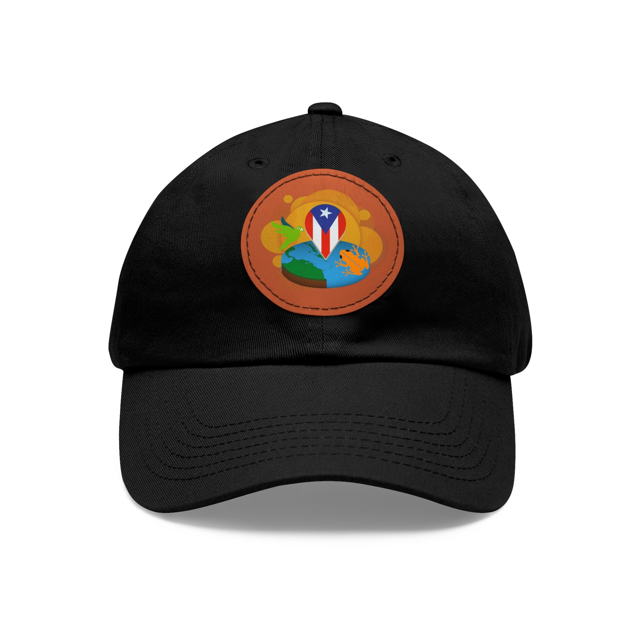 SOY DE AQUI Dad Hat with Leather Patch (Round) Caps Printify Black / Light Brown Circle One size