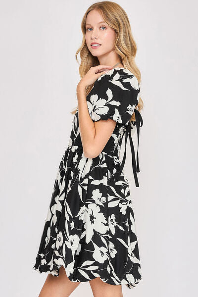 Umgee Full Size Two Tone Floral Print Babydoll Dress Plus Size - NeoKira Unlimited