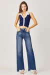 Risen Full Size High Rise Frayed Hem Wide Leg Jeans Jeans Trendsi   