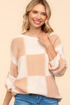 Haptics Full Size Checkered Round Neck Drop Shoulder Sweater - NeoKira Unlimited