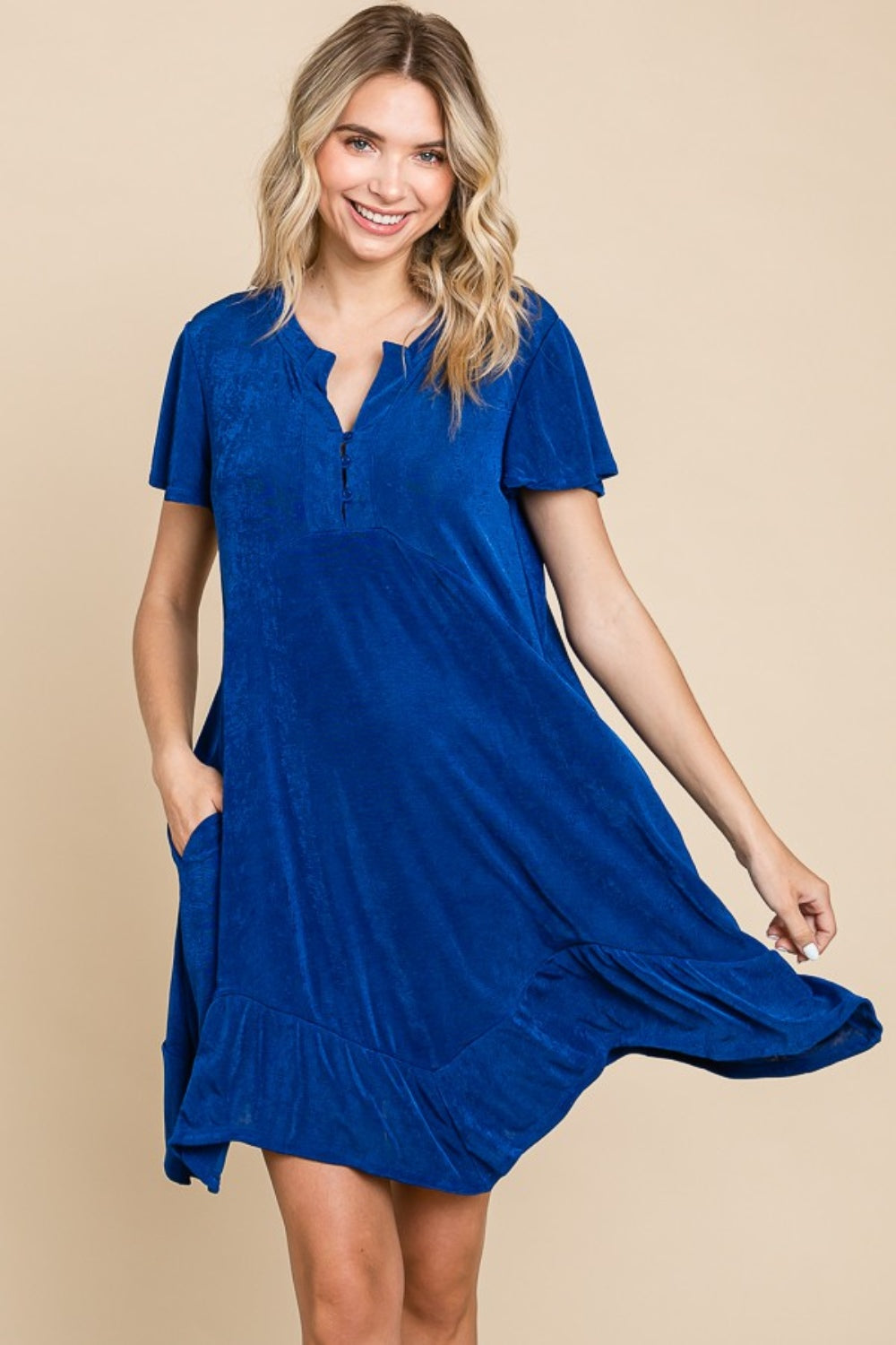 Culture Code Full Size Short Sleeve Ruffled Asymmetric Hem Dress - NeoKira Unlimited