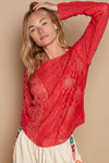 POL Exposed Seam Long Sleeve Lace Knit Top Top Trendsi Real Red S 