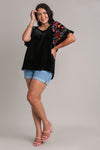 Umgee Full Size Velvet Embroidery Short Sleeve Blouse - NeoKira Unlimited