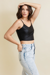 Leatherette Strappy Crop Cami Top Bralette Leto Collection   