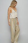 POL Lace Trim Drawstring Checkered Wide Leg Pants - NeoKira Unlimited